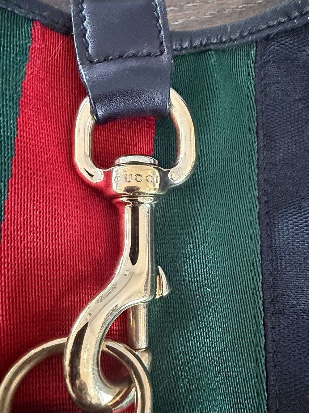 Vintage Gucci Black Leather Strap with Gold Logo - Picture 2 of 7